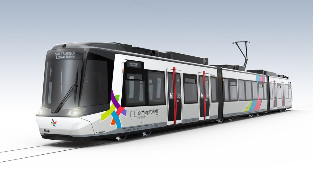 TramTrain Lokalbahn So sehen die neuen Lokalbahn-Fahrzeuge aus. LR Stefan Schnöll präsentierte die Entwürfe in Karlsruhe