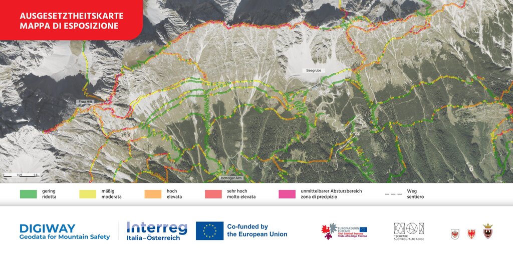 Euregio - La nuova mappa dei punti a rischio mostra a colpo d’occhio dove sussiste il pericolo di caduta – realizzata con la più moderna tecnologia GIS.