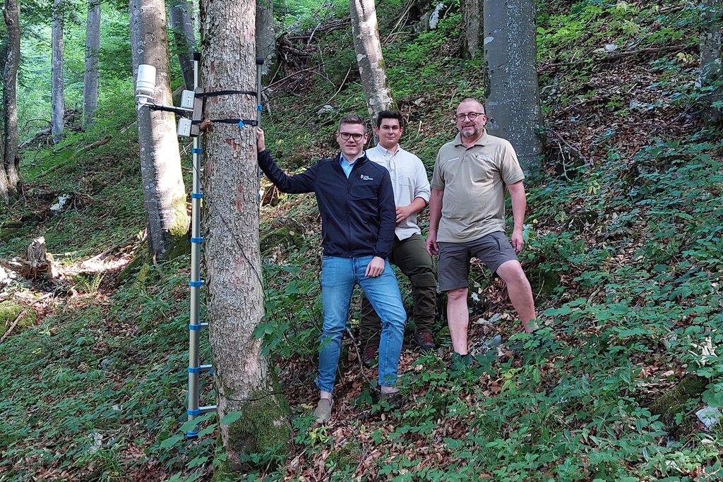 Land Salzburg/Alexander Paier - Im Bild Landesrat Maximilian Aigner bei der Messstation am Gaisberg mit Simon Wimmer (Landesforstdirektion) und Michael Mitter (Landesforstdirektor)